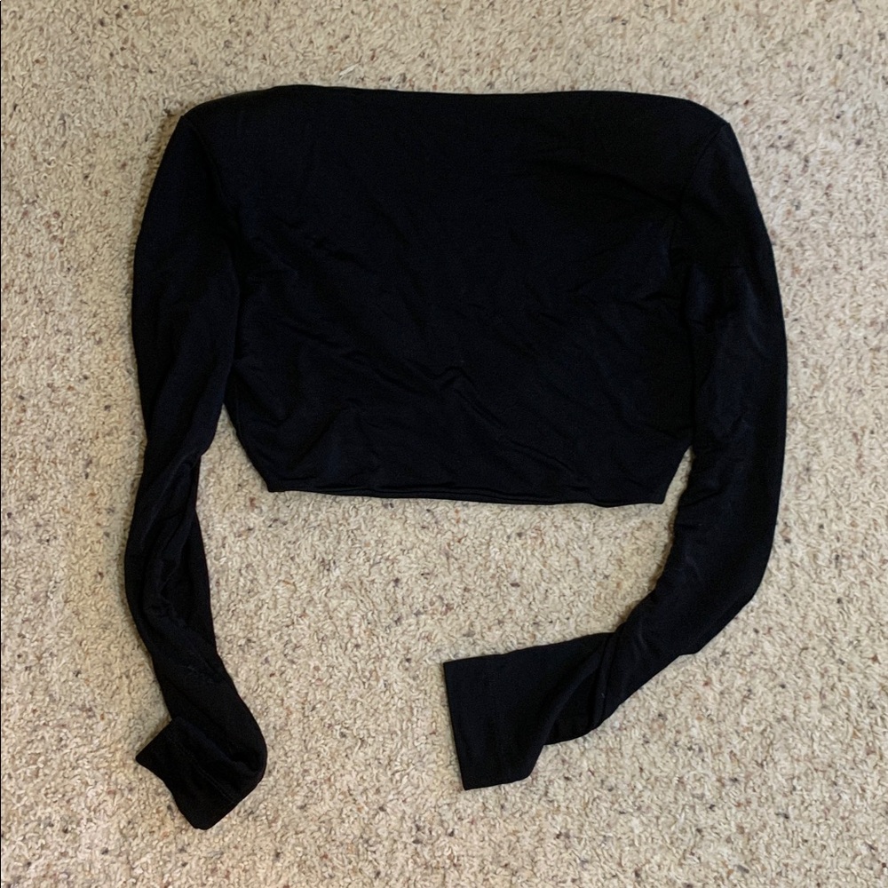 Gauge81 Black Long Sleeve Crop Twisted Knot V-neck Blouse Top Shirt Sz. XS - Picture 7 of 7